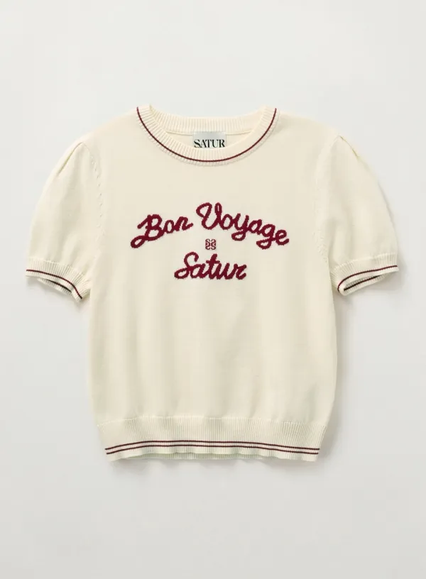 (W) Bon Voyage Puff Knit - Cream Burgundy