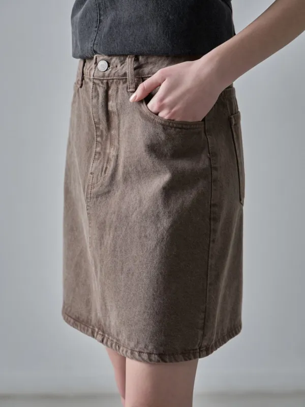 클래식 데님 미니 스커트_vintage brown