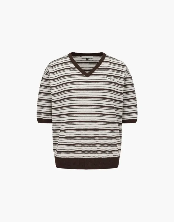 linen cotton stripe pullover - brown