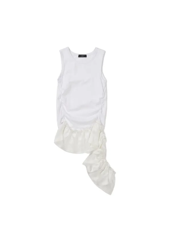 SATIN FRILL SLEEVELESS TOP (WHITE)