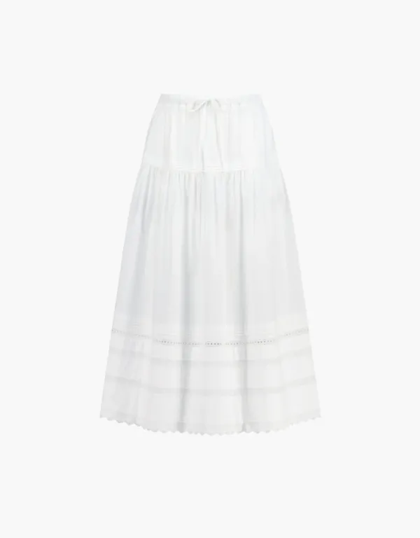pintuck lace long skirt - white