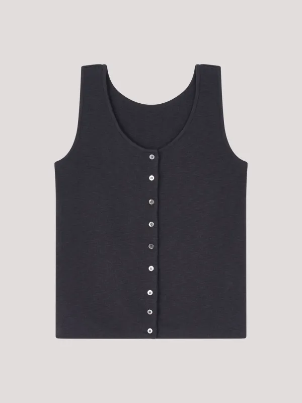 Button Sleeveless Knit_Charcoal