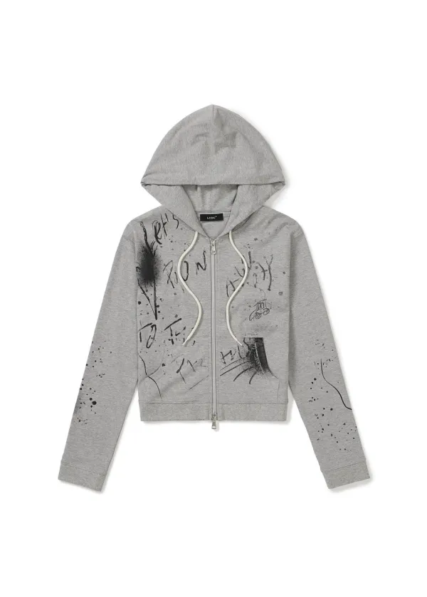 PRINTED HOODIE ZIP-UP (GREY)
