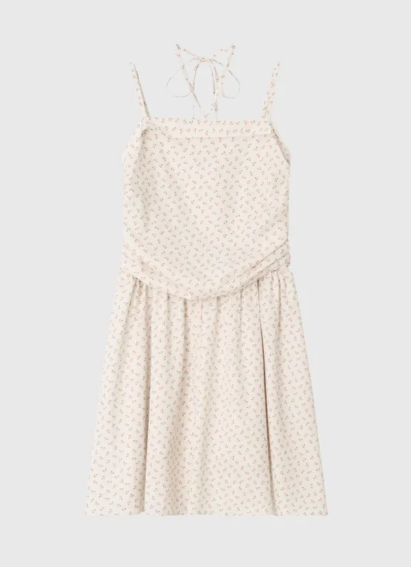 Jelli shirring choker pattern mini dress - cream