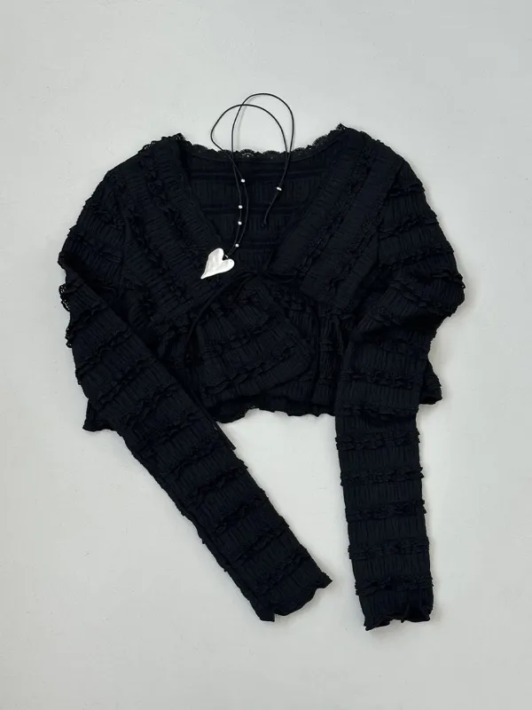 LACE STRAP CARDIGAN / BLACK