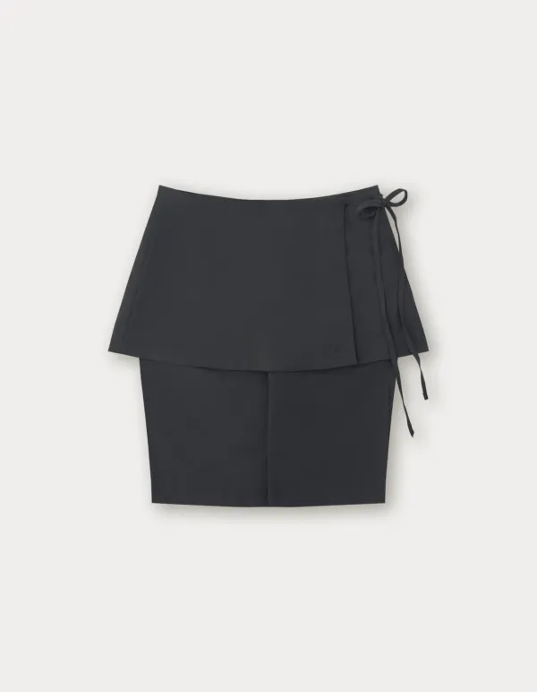 Biker Layered Skirt Pants - Charcoal