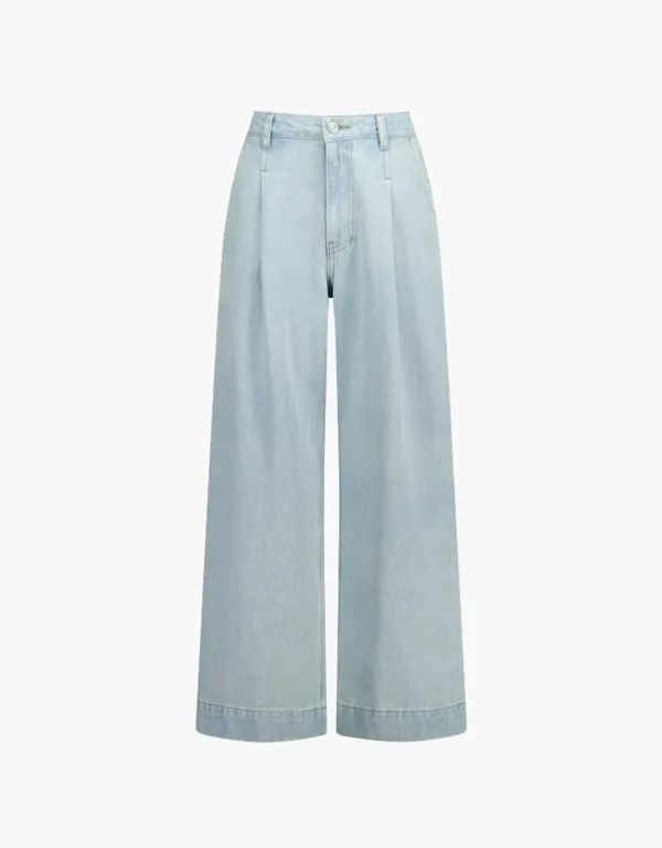 wide tuck denim pants - light blue