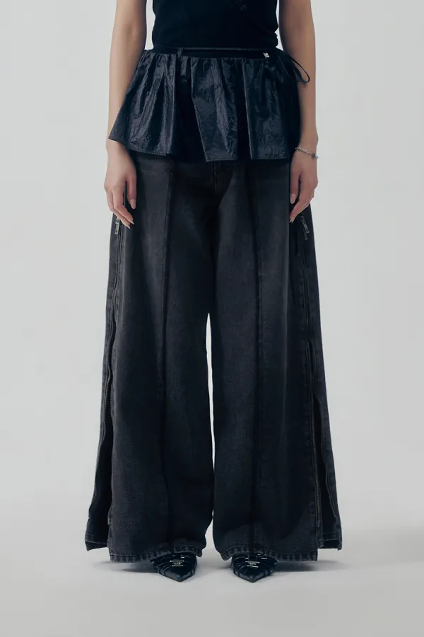 Glossy Layered Skirt [ Black ]