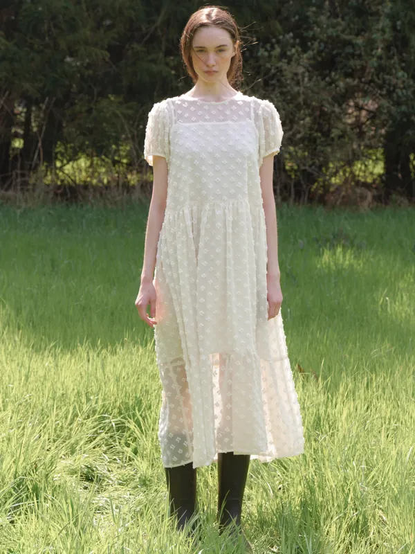 A SHEER PUFF SLEEVE DRESS_CREAM