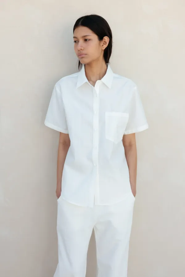 Cotton Drift Half Shirt (White)