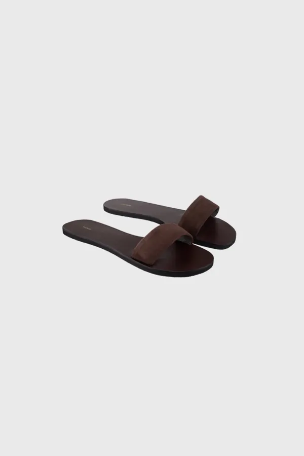 [Exclusive] Leather combo slide (brown /  black)