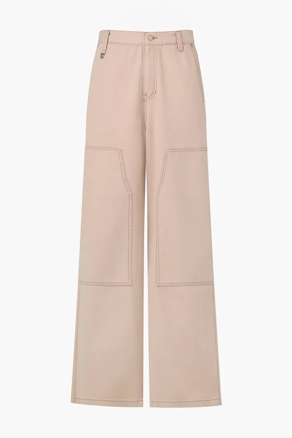 Semi Wide Work Denim Pants, Peach