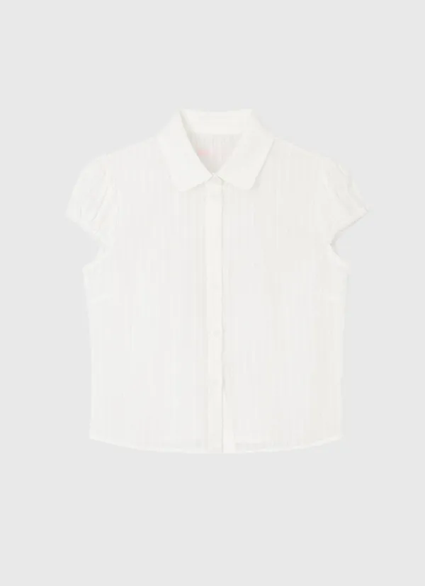 See through stripe cap sleeve blouse - white