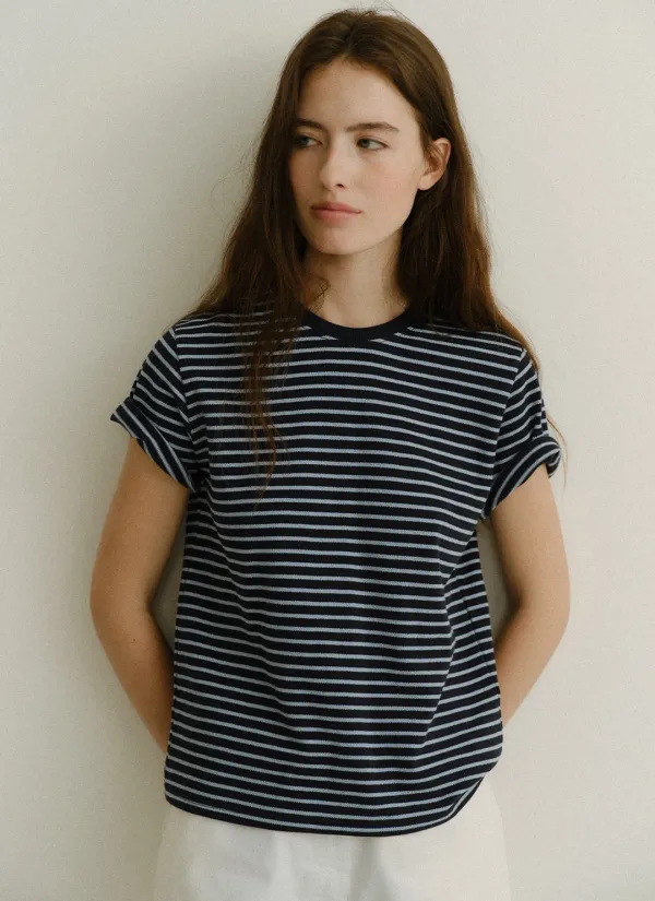 [사이즈추가][18TH_6/11예약배송] Benjamin Stripe T-shirt (Blue)