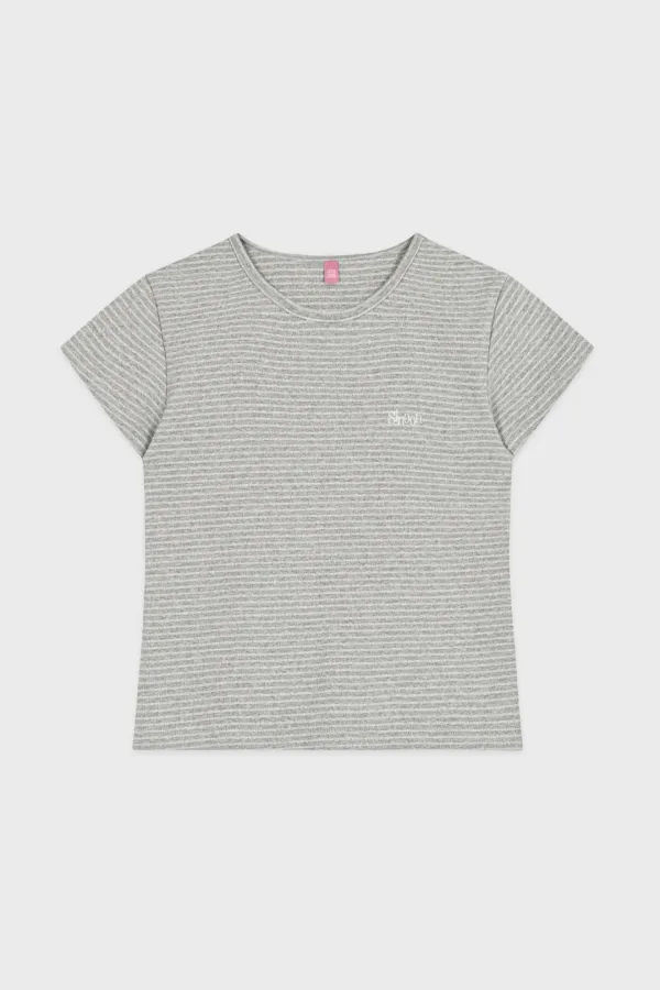 Stripe Cap Sleeve T-shirt (Melange Grey)