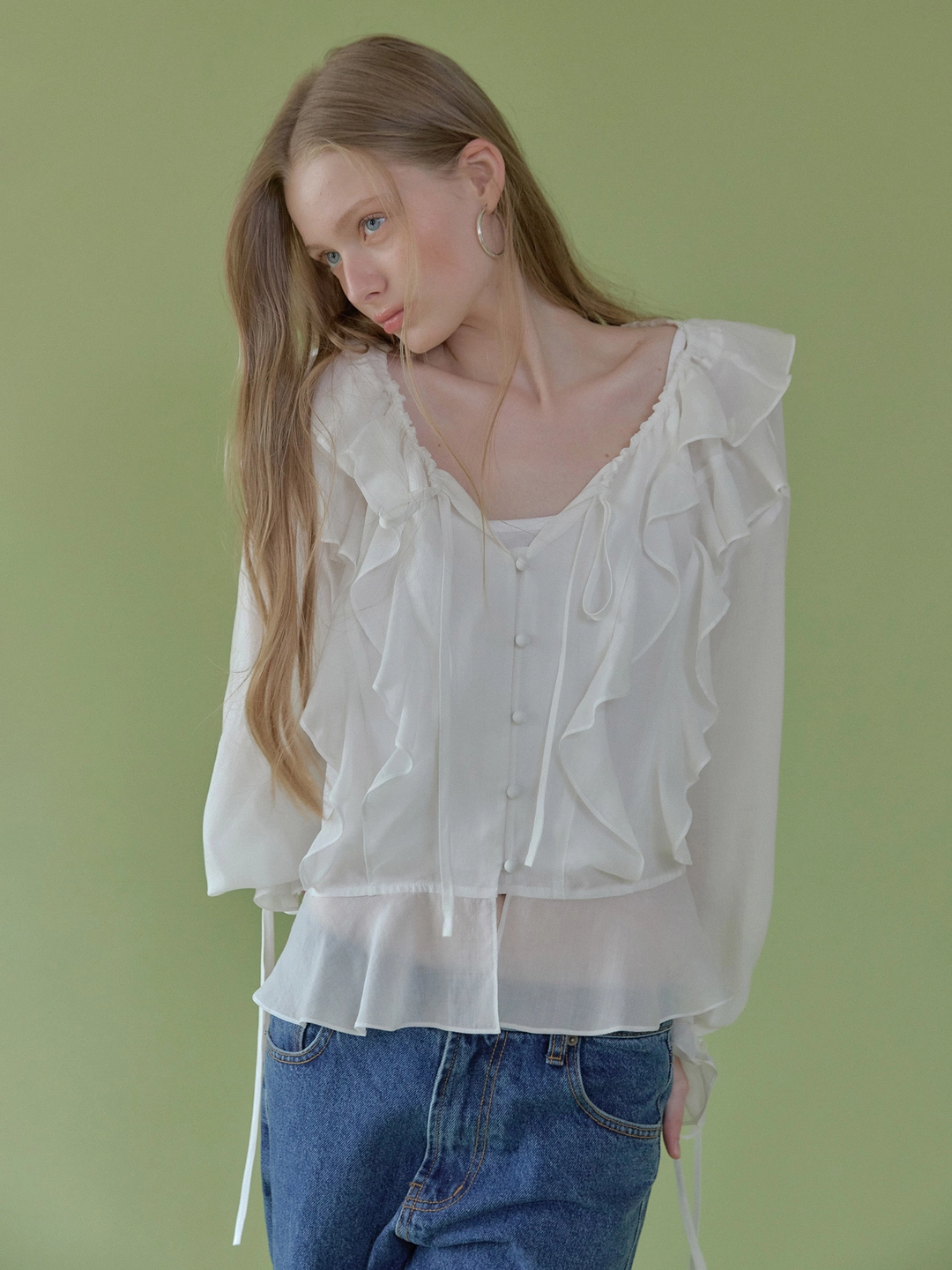 헤더먼트 maison veil blouse (white) 상품 이미지 1