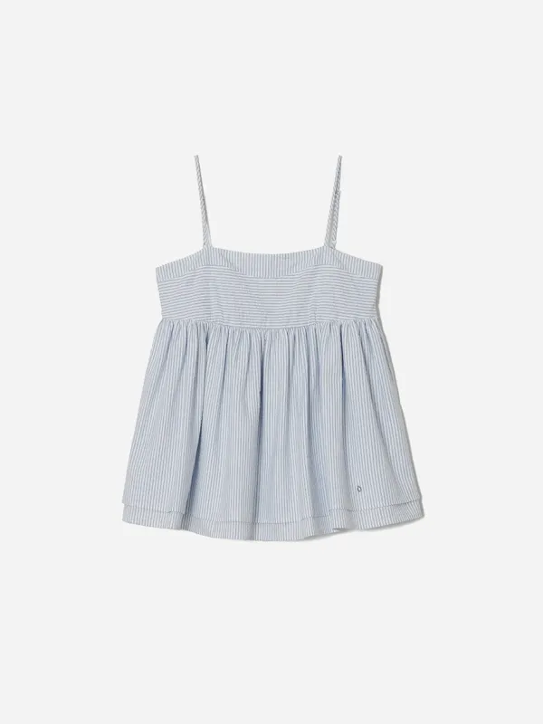 Sleeveless Peplum Top Blue Stripe