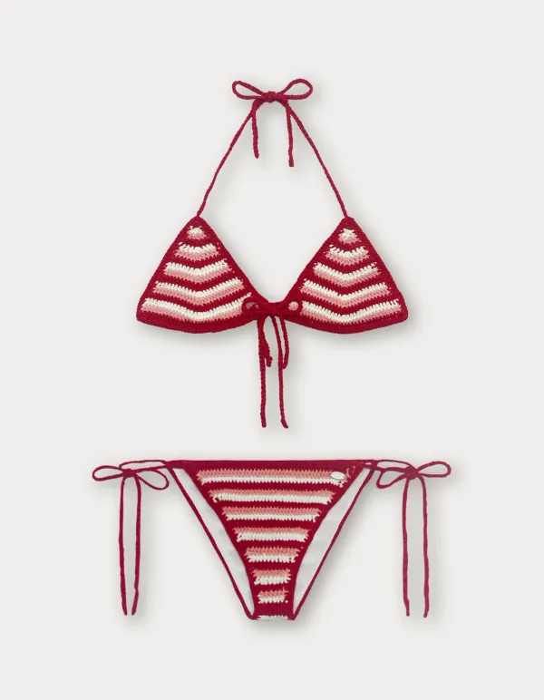 Handmade Stripe Knit Bikini - Red