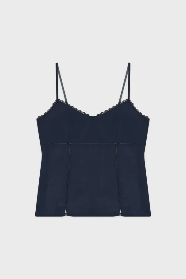 V-Neck Lace Silky Sleeveless (Navy)