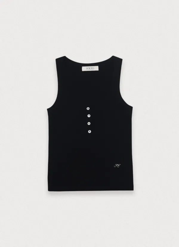 Ro button knit sleeveless - black