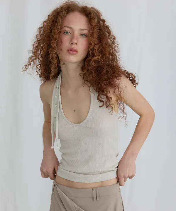 SHELL BUTTON HALTER SLEEVELESS - IVORY