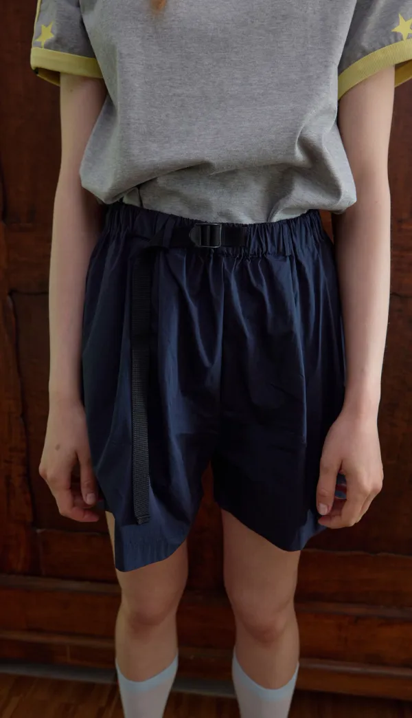 195. Belt Half Pants _ Dark Navy