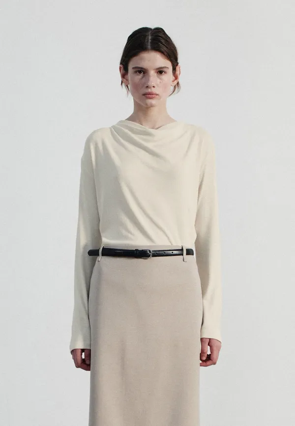 COWL DRAPE T-SHIRT - LIGHT BEIGE