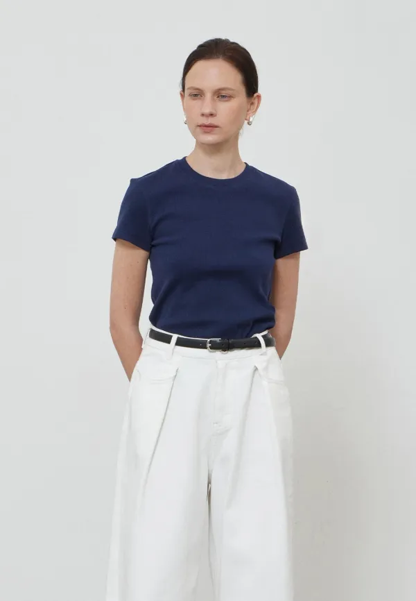 COZY RIBBED T-SHIRT - NAVY