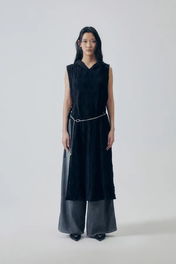 Pleated Cover-up Dress [ Black ]