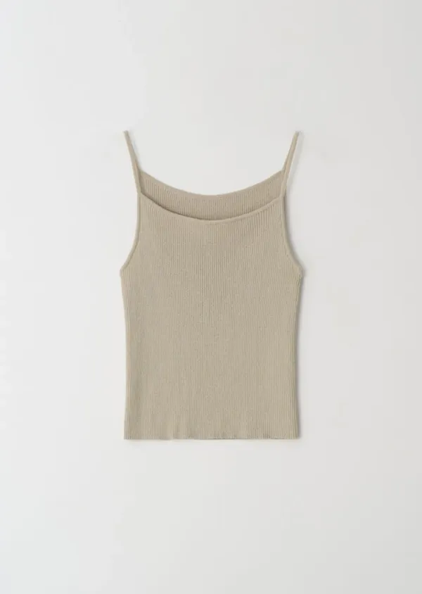 cotton blended ribbed sleeveless top-beige