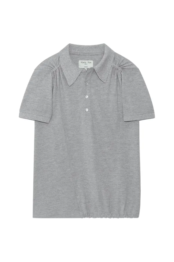 TWO WAY STRING POINT PIQUE TOP IN GREY