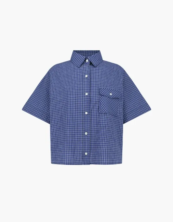 cotton half sleeve check shirts - blue