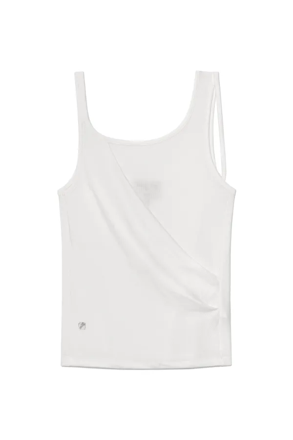 UNBALANCE TUCK SLEEVELESS TOP IN WHITE