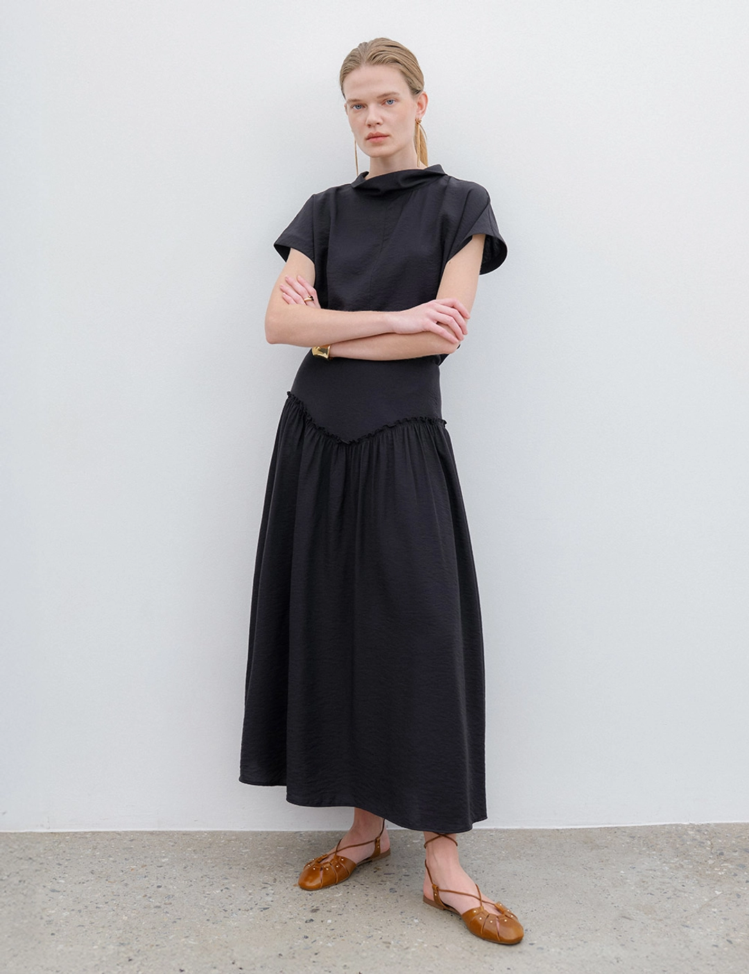 노미나떼 Riviera Shirring Long Skirts (Black) 상품 이미지 2