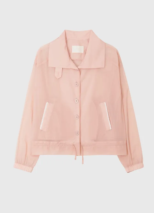 Lace back label ribbon string summer blouson - peach
