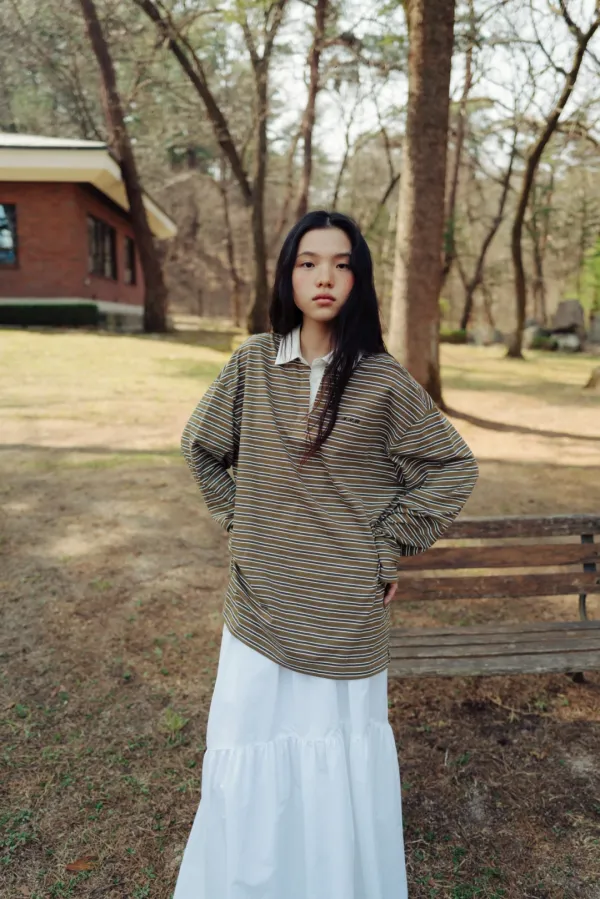 Khaki pin stripe collar t-shirt (khaki)