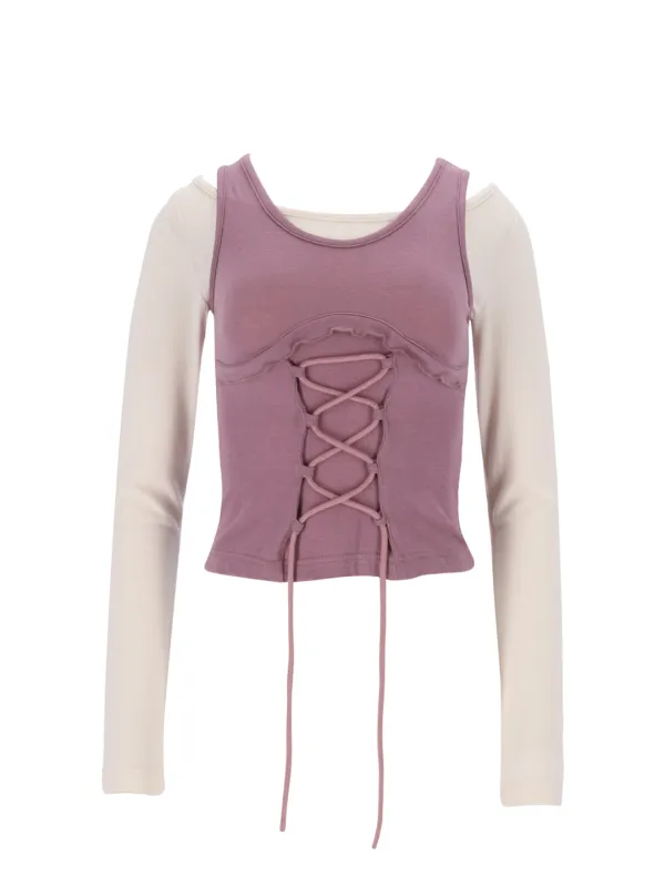 BUSTIER LACE-UP TEE (PINK)