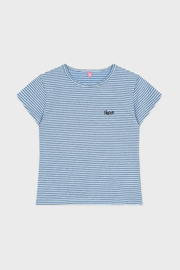 Stripe Cap Sleeve T-shirt (Blue)