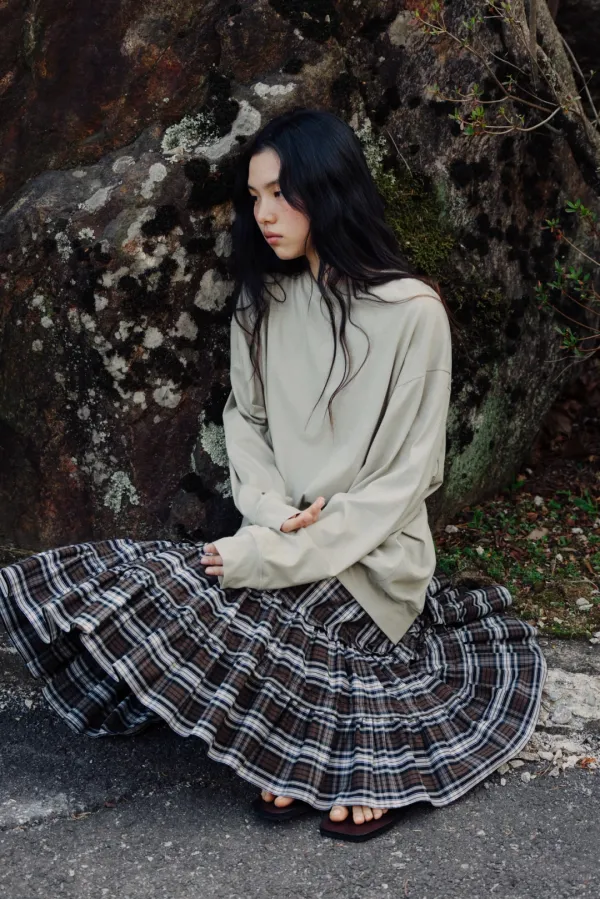 Brown check ruffle tiered skirt