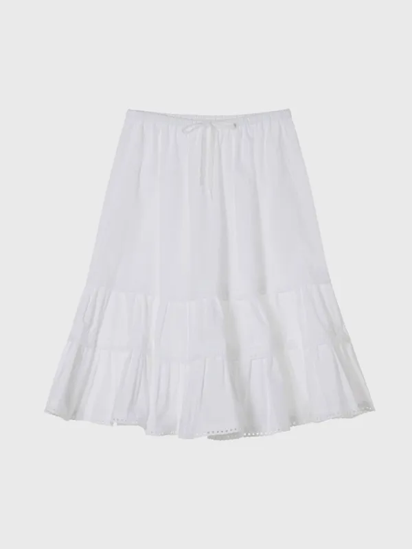Linen lace trimmed shirring skirt (white / gray)