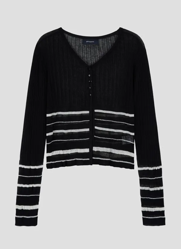 Texture slim cardigan Black