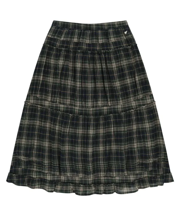 SHIRRING MIDI SKIRT CHECK