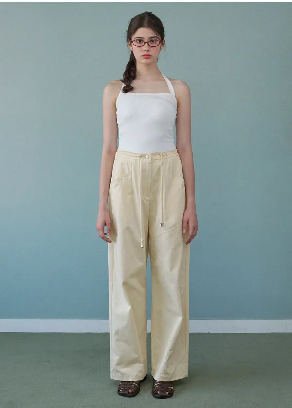  [25-38]  Amanda String Wide Pants  아멘다 스트링 와이드 팬츠 (여름-데일리룩-캐주얼룩-출근룩-클래식룩-와이드-맥시핏-트렌디-허리스트링-절개-펜던트-포켓-빅사이즈-자체제작) 