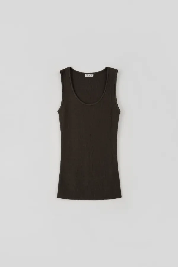 Deep U-Neck Sleeveless Knit Top_Dark Brown