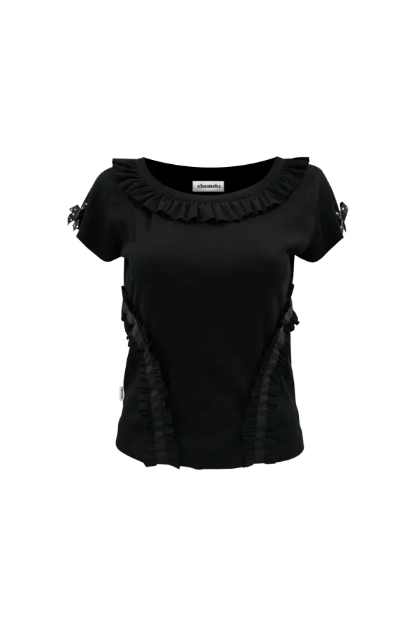CURVED FRILL TEE (BLACK)