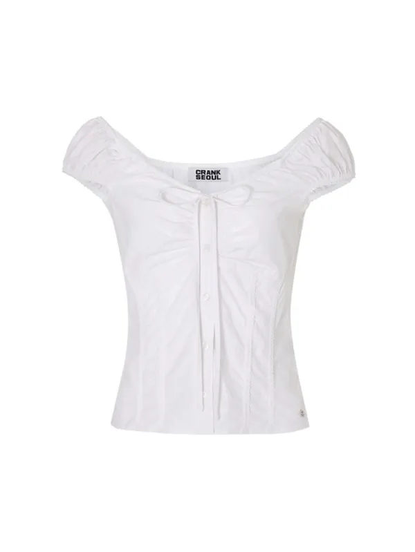 COTTON LACE SHIRRING BLOUSE_WHITE