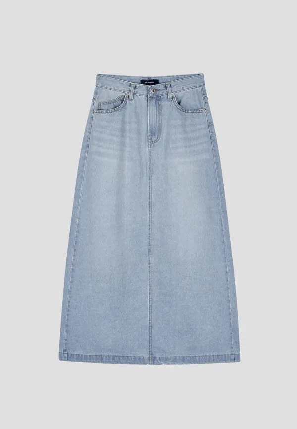 6poket denim long skirt blue