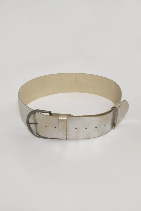 COW LEATHER WIDE BELT_CREAM SILVER