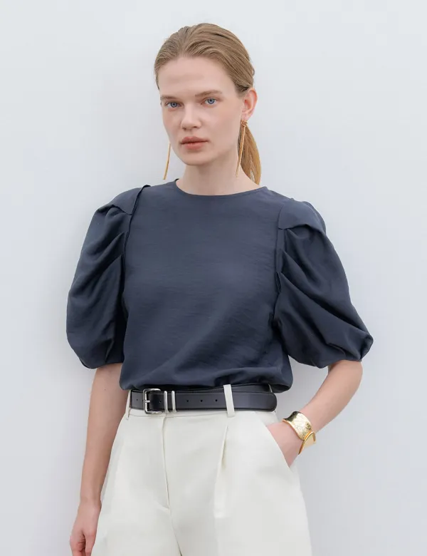 Rena Puff Blouse (Charcoal)