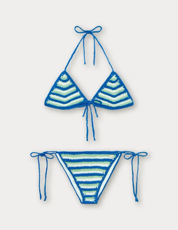 Handmade Stripe Knit Bikini - Blue